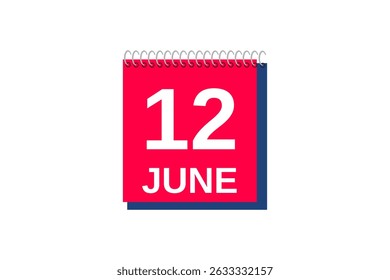12 June month single day vector, illustration, calendar with red, blue and white color background calendar icon of June 12