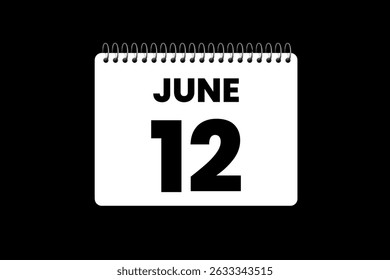 12. Juni Monat einzelne Tag Vektor, Illustration, Kalender mit schwarz-weißer Farbe Hintergrund Kalender Symbol vom 12. Juni