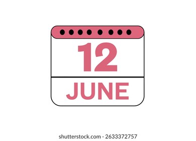 12 June month single day vector, illustration, calendar with peach, black and white color background calendar icon of June 12