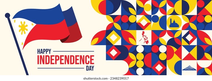 12 June. Philippines Independence Day greeting card. Celebration background with flying balloons and text. Vector illustration

