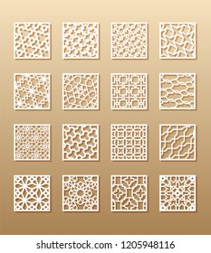 12 laser patterns for room walls in the Arabic style. Traditional oriental ornament in a rectangle for the design of a screen, privacy panels, a fence. Laser cutting of paper, vinyl, plywood, wood.