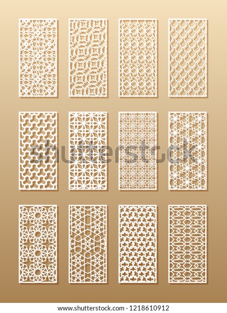 12 laser patterns for room walls in the Arabic
style. Traditional oriental ornament in a rectangle for the design
of a screen, privacy panels, a fence. Laser cutting of paper,
vinyl, plywood, wood.