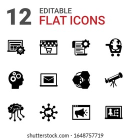 12 learning filled icons set isolated on white background. Icons set with Interactive Course, Distance Learning, Self-learning, Cognitive Science, Online library, eLearning icons.