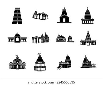 12 iconos vectoriales de lord Shiv Jyotirlingas.