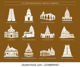 12 Lord Shiva Temples vector icon. 12 jyotirlingas temple. Shiva temples icon illustration.