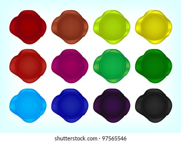 12 many-coloured vector wax seal, 10eps.