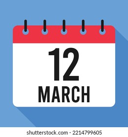 12 March Calendar.  Blue Background. 
Vector Calendar.