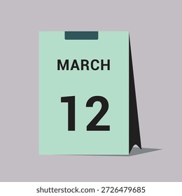 Icono de fecha de calendario de 12 de marzo Ilustración vectorial mínima de calendario de escritorio