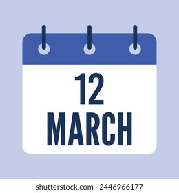 12 March Calendar. Grey Background. Vector Calendar.