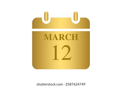 12 March calendar icon text page monthly web design on Golden and white background vector, icon, or illustration with the month of March 12