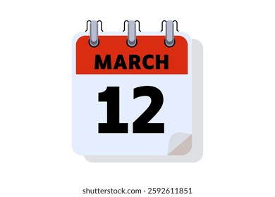 12 March calendar icon text page monthly web design on red, black and white background vector, icon, or illustration with the month of March 12