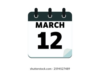 12 March calendar icon text page monthly web design on red, black deep green and white background vector, icon, or illustration with the month of March 12