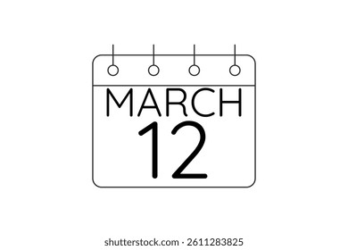 12 March calendar icon text page monthly web design on black and white background vector, icon, or illustration with the month of March 12