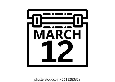 12 March calendar icon text page monthly web design on black and white background vector, icon, or illustration with the month of March 12
