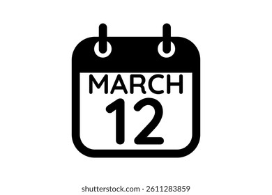12 March calendar icon text page monthly web design on black and white background vector, icon, or illustration with the month of March 12