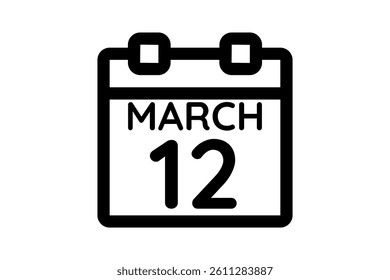 12 March calendar icon text page monthly web design on black and white background vector, icon, or illustration with the month of March 12