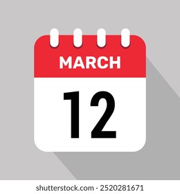 Fondo de Vector de icono de calendario de 12 de marzo. Símbolo de programación de Vector.