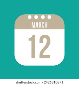 12 March calendar vector icon. White March date for the days of the month and the week on a light background