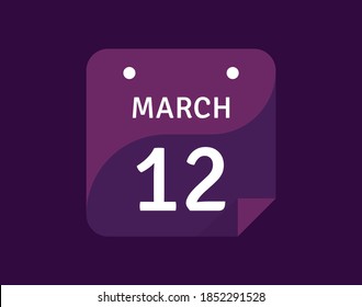 12 March, March 12 icon Single Day Calendar Vector illustration