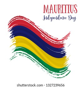 12 March, Mauritius Independence Day background in national flag color theme. Celebration banner with waving flag. Vector illustration