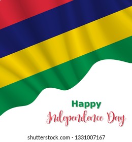 12 March, Mauritius Independence Day background in national flag color theme. Celebration banner with waving flag. Vector illustration