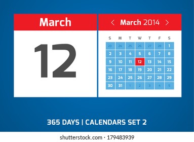 12 March vector calendar 2014, Set 2
