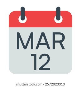 12 March Vector Calendar Icon. Isolated Vector Calendar. 