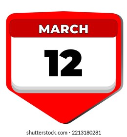 12 March vector icon calendar day. 12 date of March. Twelfth day of March. 12th date number. 12 day calendar. Twelve date. World Glaucoma. Vector illustration