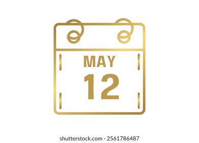 12 May calendar icon text page monthly web design on golden and white background vector, icon, or illustration with the month of May 12
