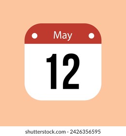 12 May calendar vector icon. Red May date for the days of the month and the week on a light background
