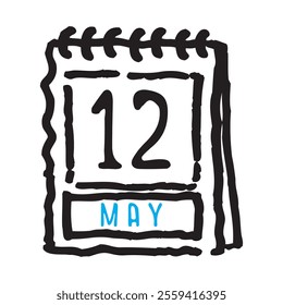 12 May date calendar - A simple yet elegant line art illustration of a date calendar captures the essence of organization and timekeeping. The clean lines and minimalistic design 