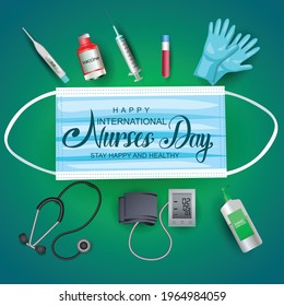 12 May. happy International Nurse Day background with nurse tools.  covid-19, coronavirus concept. Vector illustration design
