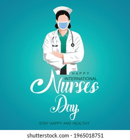 12 May. happy International Nurse Day background. nurse` wearing surgical mask and stethoscope. Vector illustration design