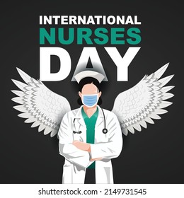 12 May. happy International Nurse Day background. half size of nurse`s uniform with wings and stethoscope. Vector illustration design