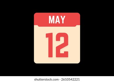 12 May icon text page monthly web design on coral, white, tangerine and black background vector, icon, or illustration with the month of May 12