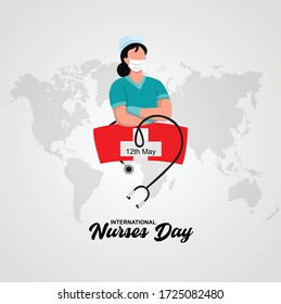 12 May International Nurses Day. It Is Female Nurse Vector And Stethoscope. 