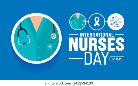 12 May is International Nurses Day background template. nurse dress, medical instrument, medicine, Medical and health care concept. use to background, banner, placard, card, and poster design.