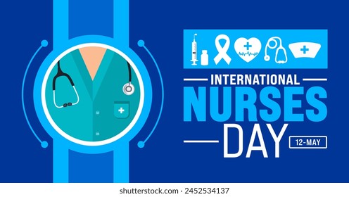 12 May is International Nurses Day background template. nurse dress, medical instrument, medicine, Medical and health care concept. use to background, banner, placard, card, and poster design.