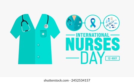 12 May is International Nurses Day background template. nurse dress, medical instrument, medicine, Medical and health care concept. use to background, banner, placard, card, and poster design.