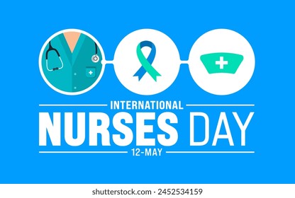 12 May is International Nurses Day background template. nurse dress, medical instrument, medicine, Medical and health care concept. use to background, banner, placard, card, and poster design.