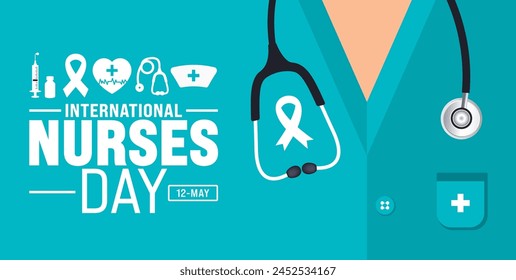 12 May is International Nurses Day background template. nurse dress, medical instrument, medicine, Medical and health care concept. use to background, banner, placard, card, and poster design.