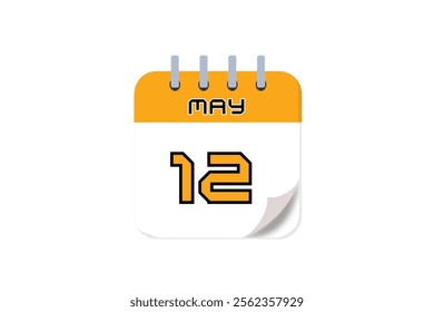 12 May month single day vector, illustration, calendar with yellow, black and white color background calendar May 12