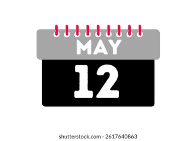 12 may month single day vector, illustration, calendar with ash, black, red and white color background calendar icon of may 12