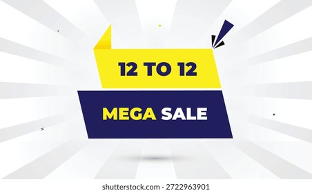 12 bis 12 Mega-Verkauf editierbare EPS Web-Banner Vektor Kunst Vorlage Design tiefblaue gelbe Formen fett Schriftart weiß grau Farbverlauf abstrakte Illustration Sonnenschein Business-Hintergrund 4K