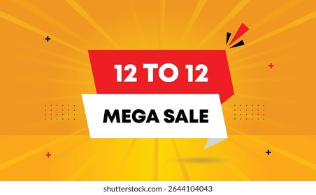 12 to 12 mega sale editable vector art web banner illustration icon badge design label white red shapes orange yellow sun shine business sale abstract background 4k quality vibrant eye-catching