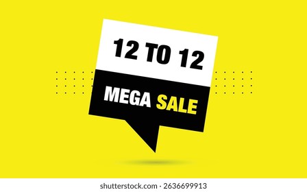 12 to 12 mega sale web banner editable vector illustration template design with black white shapes yellow abstract business background for ecommerce promotion discount marketing graphic design