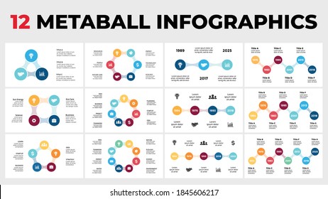 12 Metaball Infographics. Circle Diagrams and Timelines templates set for your presentation. 