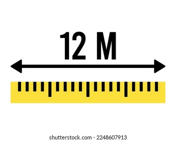 12 meters ruler icon. Vector measure scale, size and length isolated on white background
