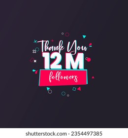 12 Million followers banner for social media followers and subscribers. Thank you 12M  followers vector template for network, social media friends and subscribers.