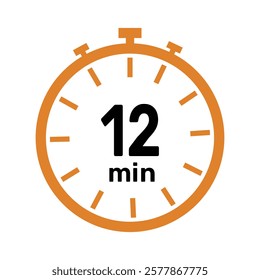 12 minute Timer, clock, icon vector stopwatch isolated icons. Countdown timer symbol.